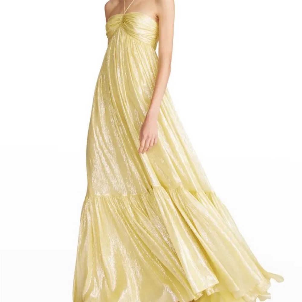 ISO Halston Reia Metallic Chiffon Halter Gown